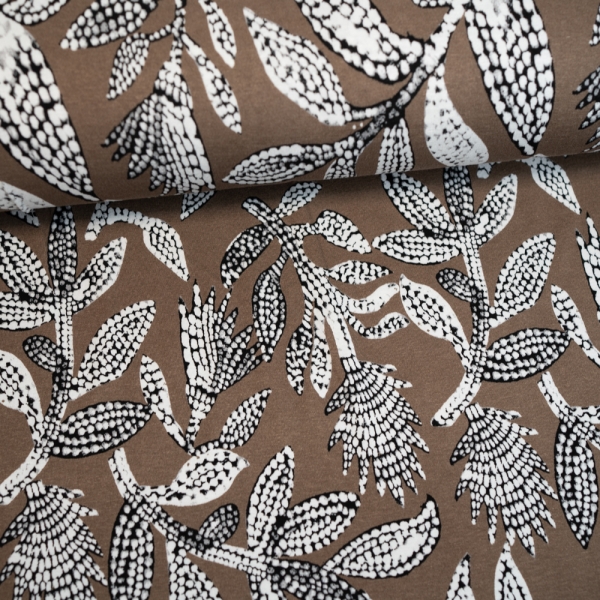 Viskosejersey Tupfenblätter taupe