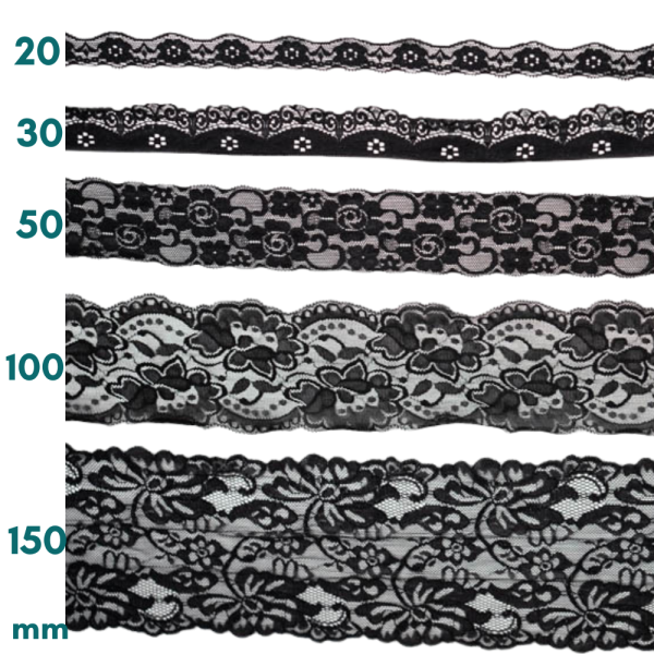 Spitzenborte elastisch schwarz 50mm