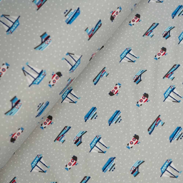 Baumwolljersey Kleine Schiffe grau