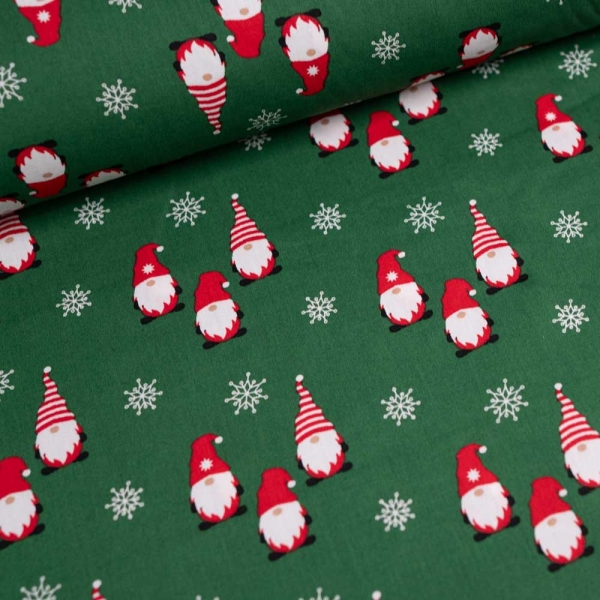 Baumwollwebware Weihnachtswichtel dunkelgrün