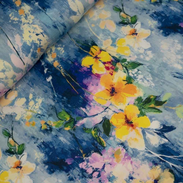 Bamboo Jersey Blumen Malerei jeansblau