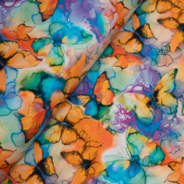 Baumwolljersey Aquarell Schmetterling apricot