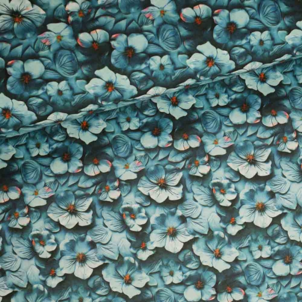 Baumwolljersey Hortensien petrol