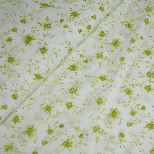 Baumwollwebware Italienische Kollektion Blütenranken lime