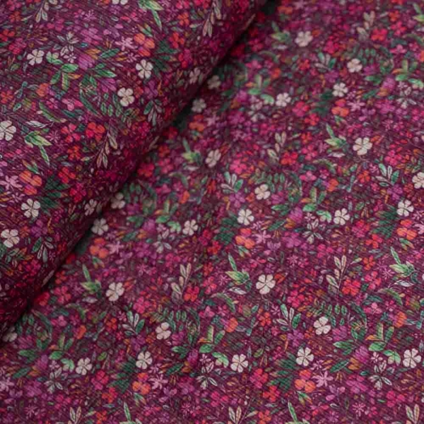 Cord Stretch Blumen bordeaux