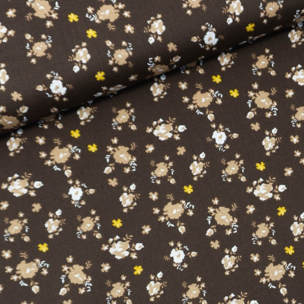 Baumwollwebware Blumenbouquet braun