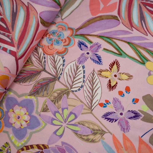 Viskosejersey gemalte Blumen rosa