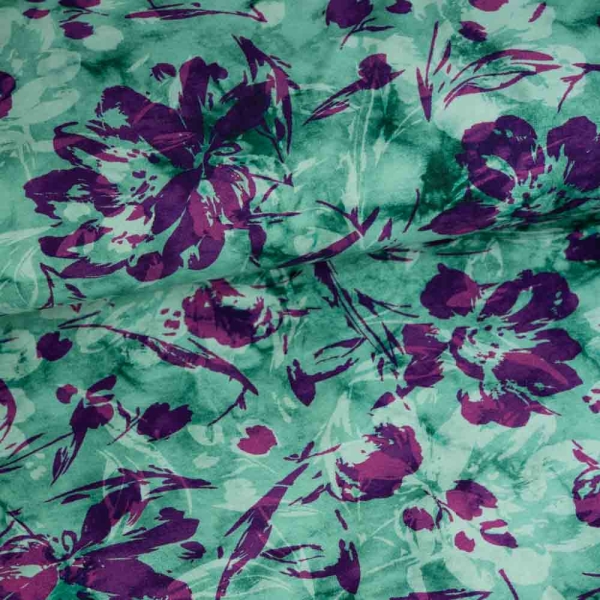 French Terry Sweat beerige Blumen mint