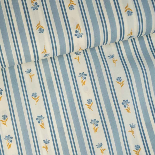 Baumwoll Popeline Blume mit Streifen jeansblau