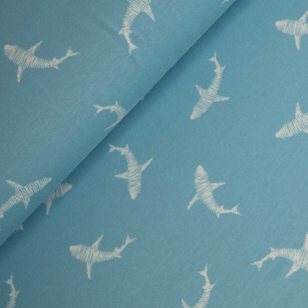 Baumwolljersey Haie blau