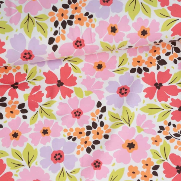 Baumwolljersey bunte Blümchen ecru