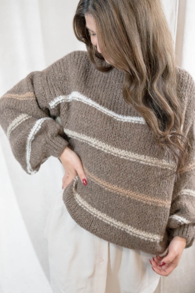 Strick Pullover SOFT Streifen taupe