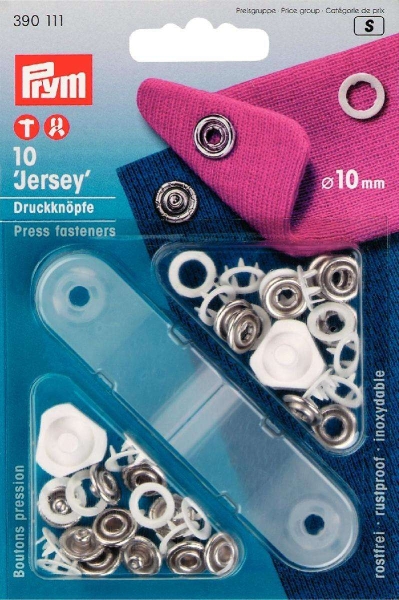 Prym Jersey Druckknöpfe weiß-silber 10 mm inkl. Lochwerkzeug