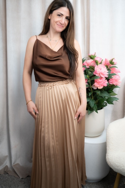 Satin Plisseerock Maxirock beige