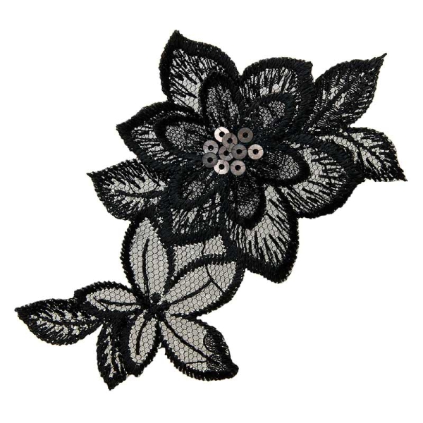 Applikation Blumenornament schwarz