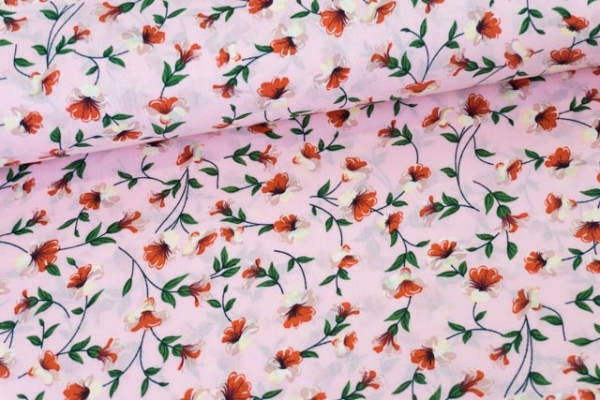 Baumwollwebware Bi-Color Flower rosa Ökotex 100