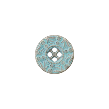 Prym Metallknopf verziert Blüten 15mm türkis