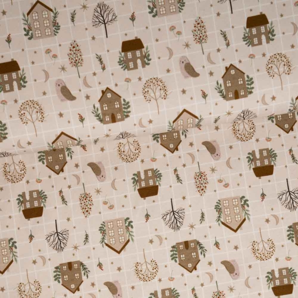 Baumwolljersey Häuschen beige