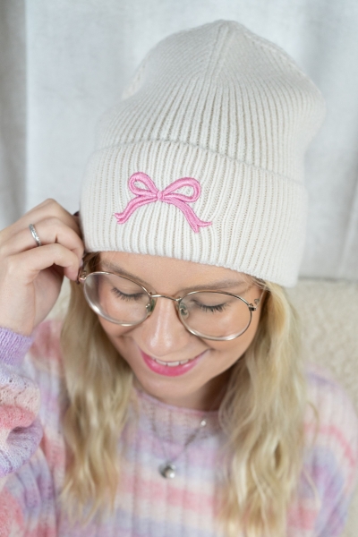 Strickmütze Schleife natur