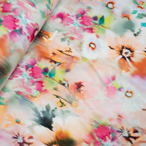 Viskosejersey Brushstripe Flower rosa