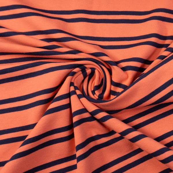 Baumwolljersey Double Stripes coral-navy