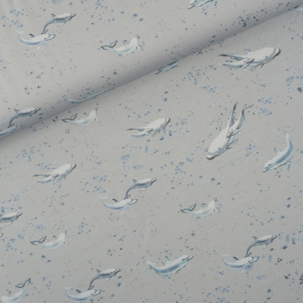 Baumwolljersey Digital Delfine hellgrau