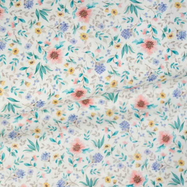 Baumwoll Popeline süße Blümchen weiß