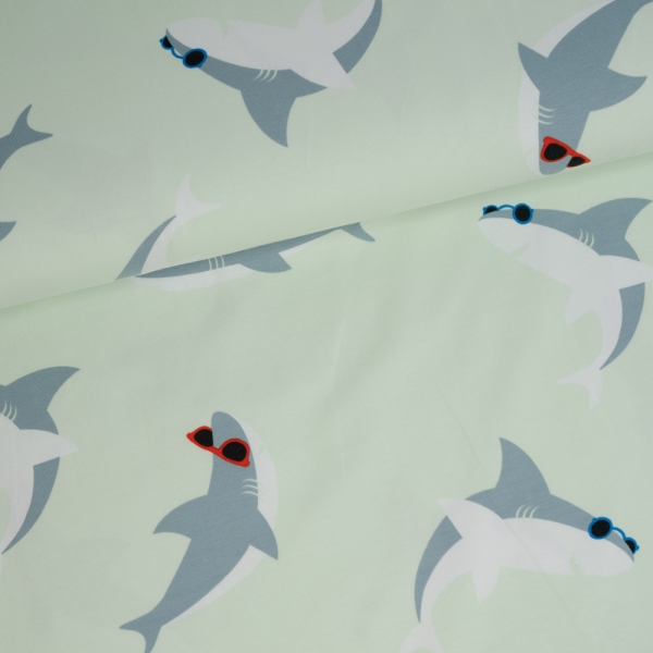 Baumwolljersey Sunny Shark pastellmint