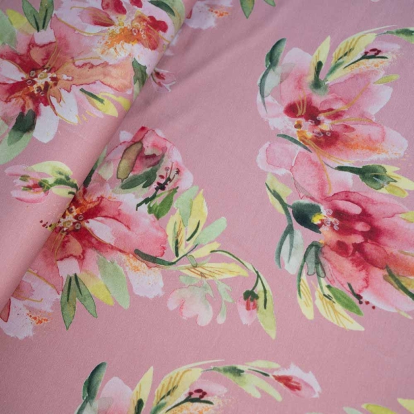 Baumwolljersey große Blumen altrosa