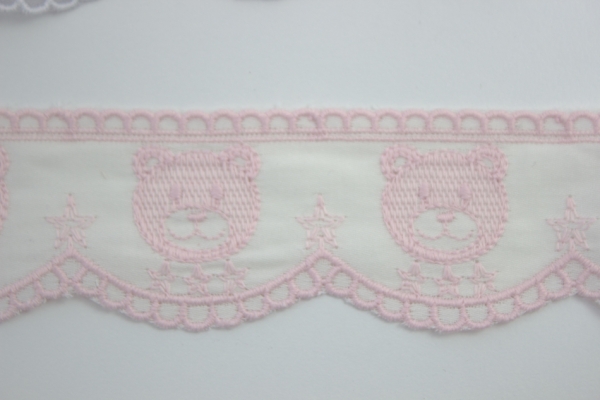 Bestickte Baumwoll Borte Teddybär rosa 5cm