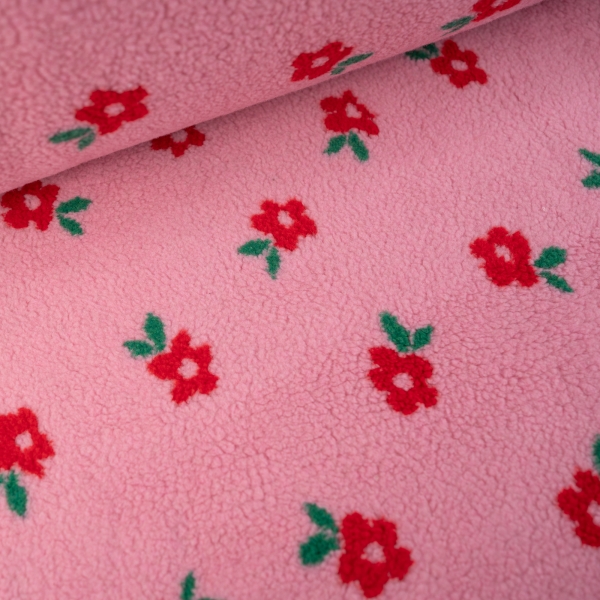 Teddyplüsch Blumen rosa