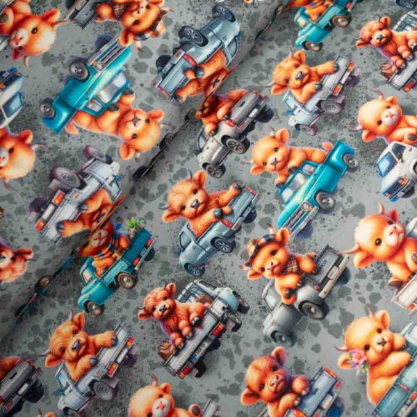 French Terry Sweat Süße Kuh grau