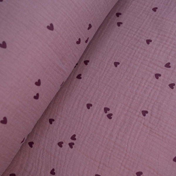 Musselin Double Gauze Herzen beere-flieder