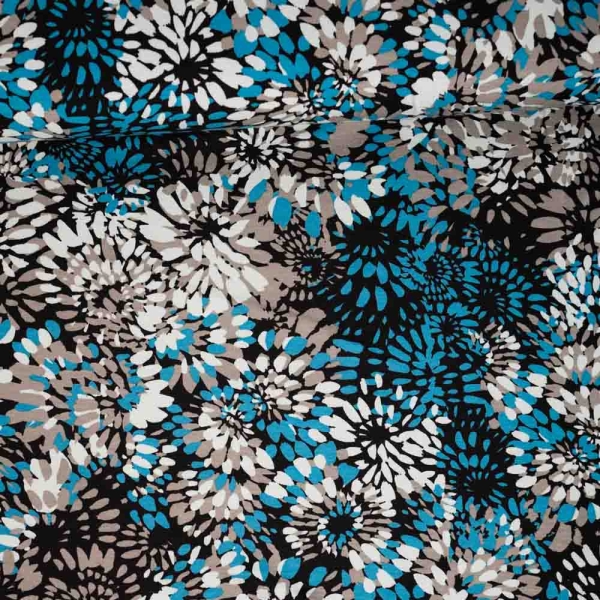 Viskosejersey Floral schwarz-blau
