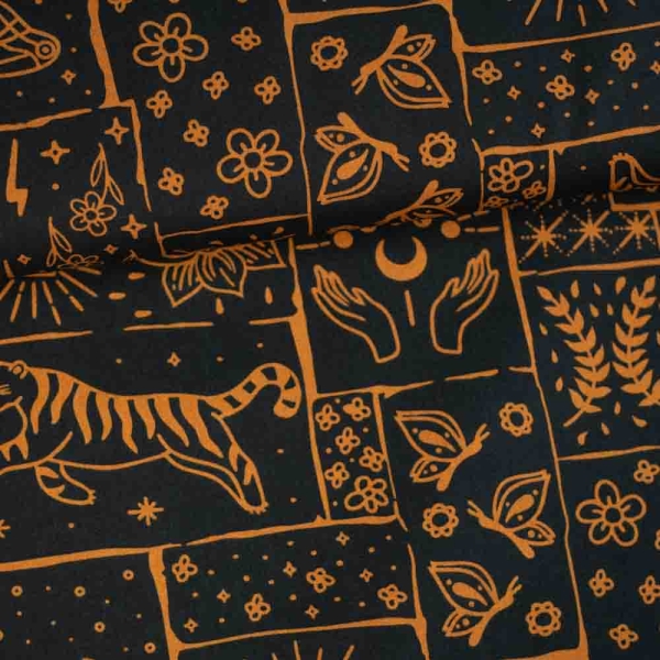 Baumwoll Popeline Astrologie schwarz