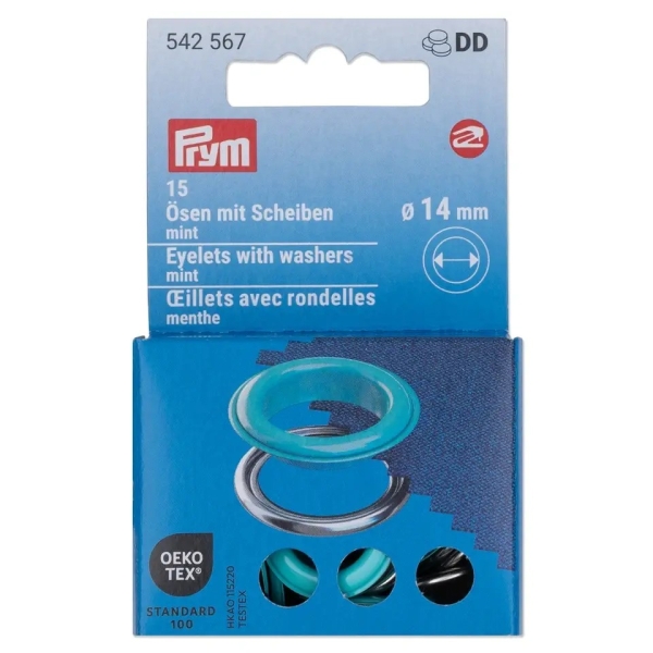 Prym Ösen mit Scheiben 14mm mint