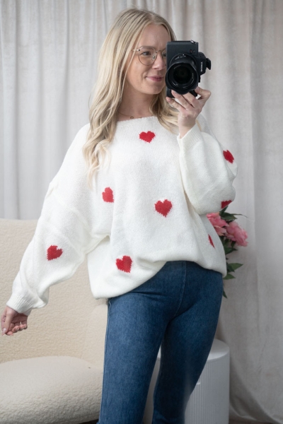 Oversize Pullover Herzen rot