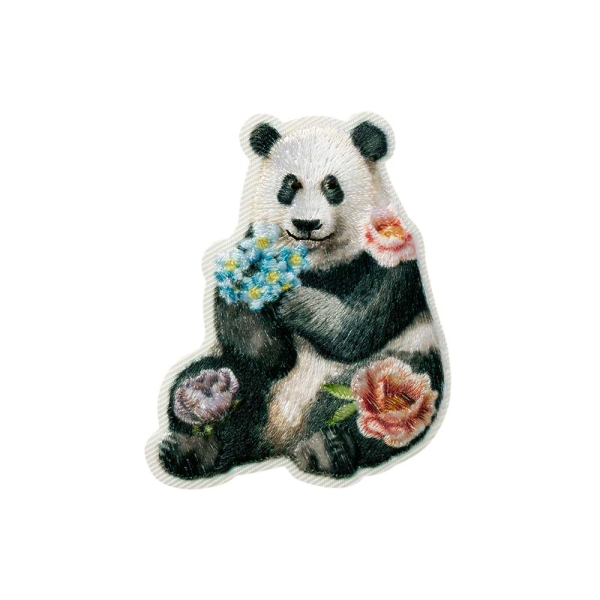 Applikation Panda mit Blumen