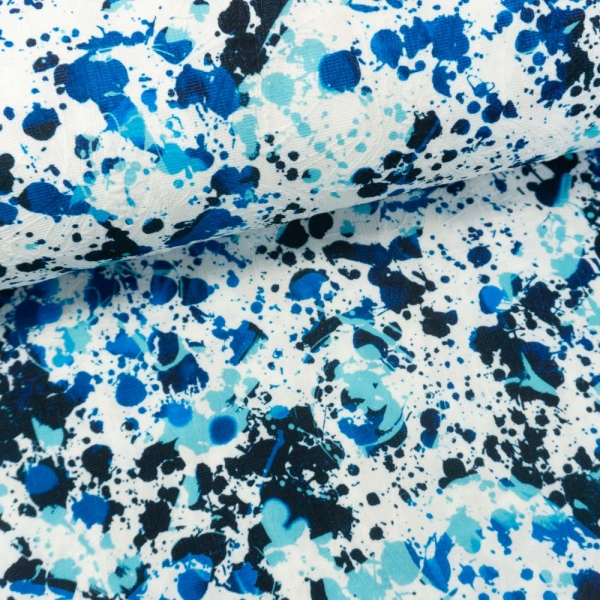 80 cm Stück Krepp Jacquard Waves Punkte weiß-blau