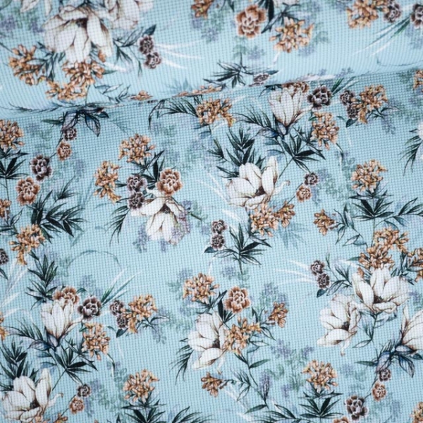 Waffeljersey Blumen jeansblau