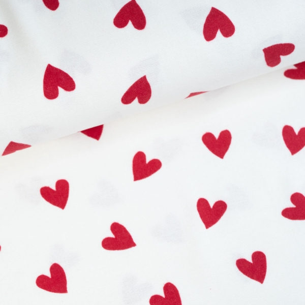 Flanell Baumwolle Herzen weiß