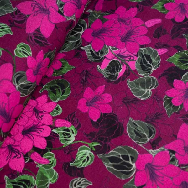 Baumwolljersey kleine Lilien pink-beere