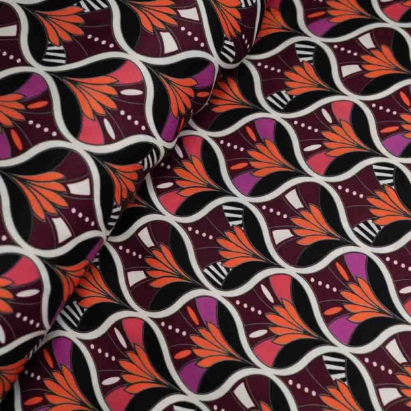 Festtags Viskosesatin Blumen Mosaik bordeaux