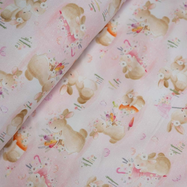 Baumwolljersey niedliche Häschen rosa