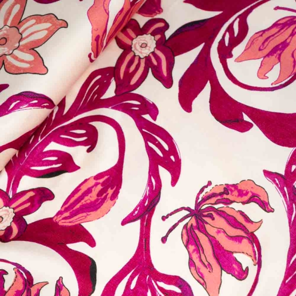 Viskose Satin Paisley Blume fuchsia