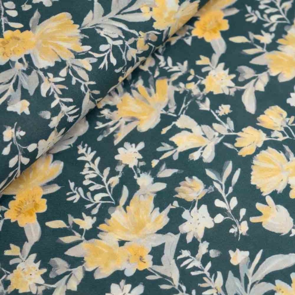 Viskosewebware abstrakte Blumen denim