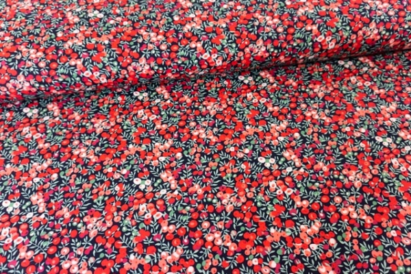 Baumwollwebware Johannisbeere navy-rot-coral