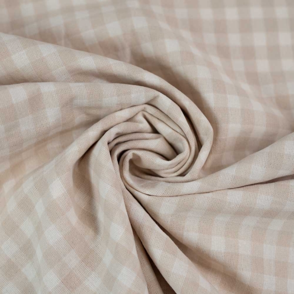 Seersucker Baumwollstoff Karo beige-ecru