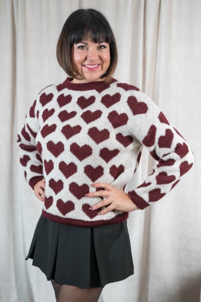 Strick Pullover Herzen Valentina bordeaux