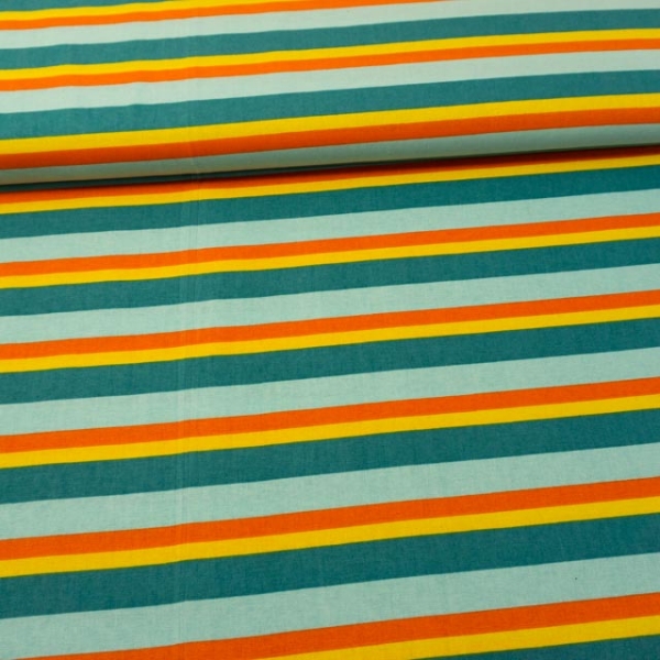 Baumwollwebware Streifen mint-petrol-orange-gelb
